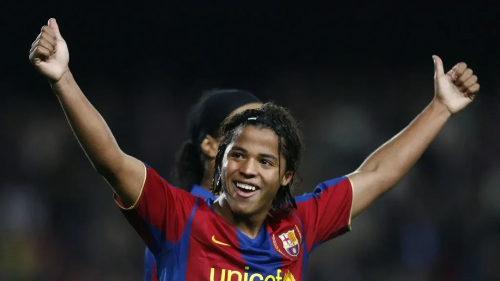 Barcelonas Giovani Do Santos celebrates