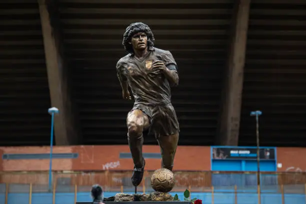 Diego Maradona’s statue outside Naples Stadium