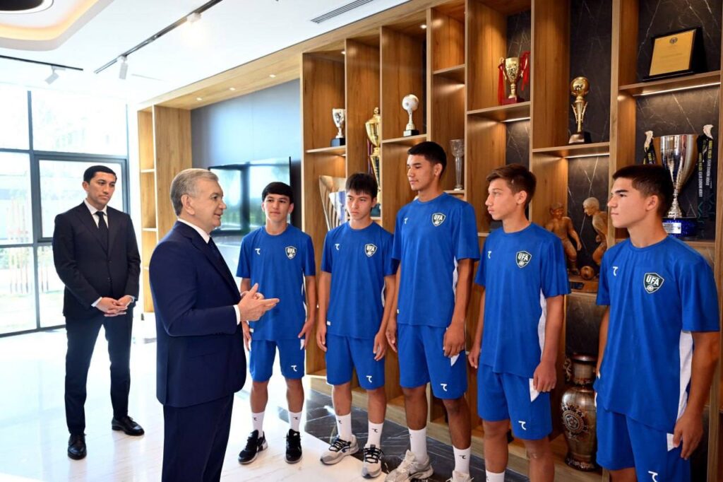 President Mirziyoyev visiting the newly established National Football Center
