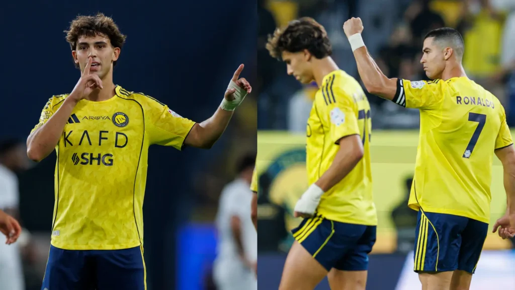 Joao Felix celebrating his hat-trick for Al-Nassr