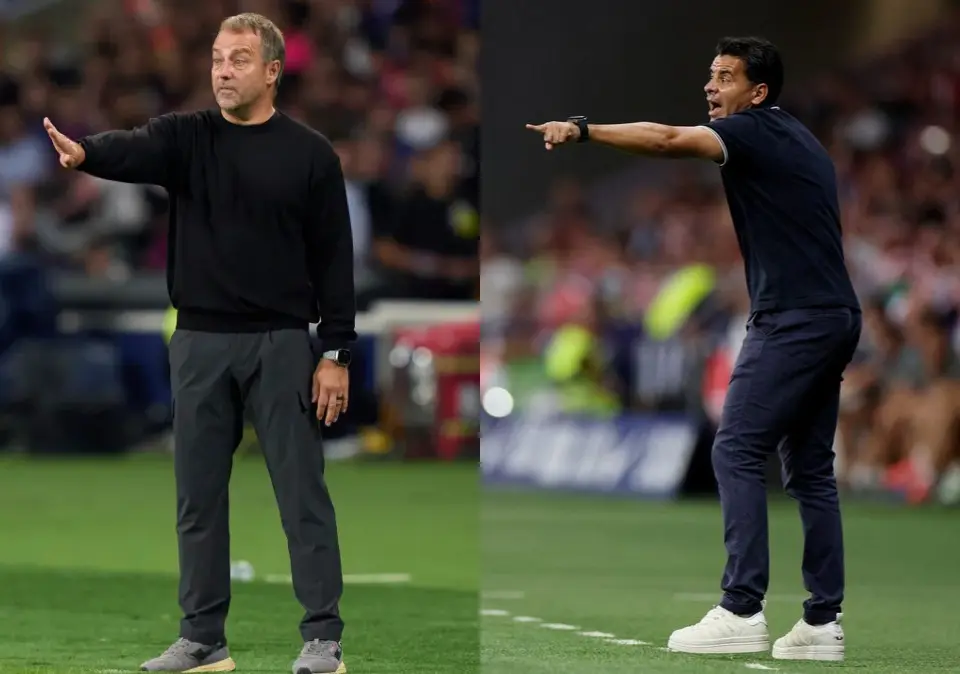 Barcelona manager Hansi Flick (left) and Girona manager Michel (right)