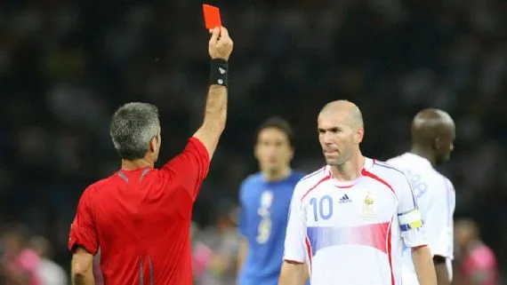 Zinedine Zidane given a red card